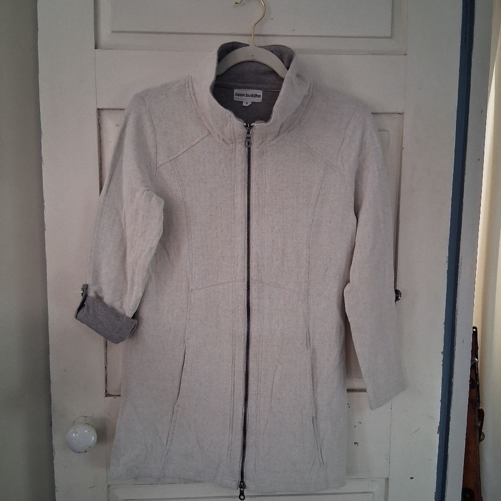 Neon Buddha Light Gray Pointelle Jersey Knit Sweatshirt Utility Jacket Sz S